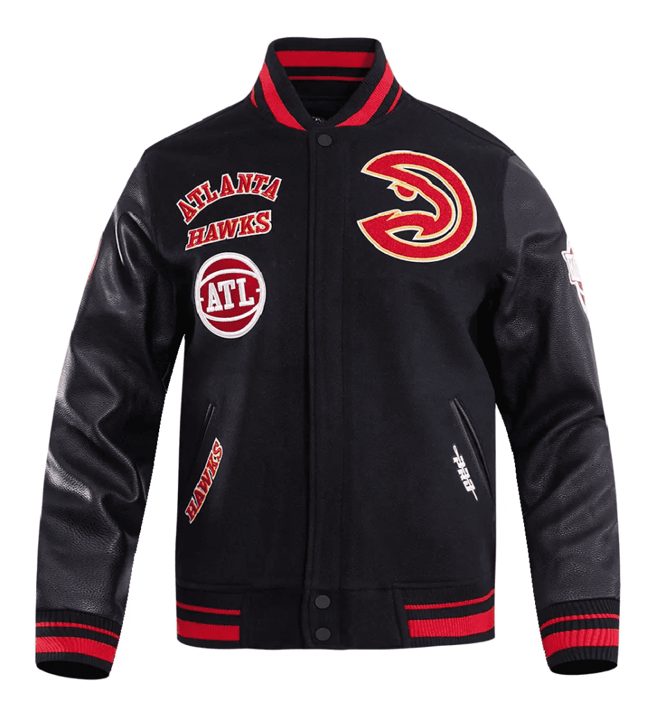 Atlanta Hawks Black Wool & Leather Varsity Jacket